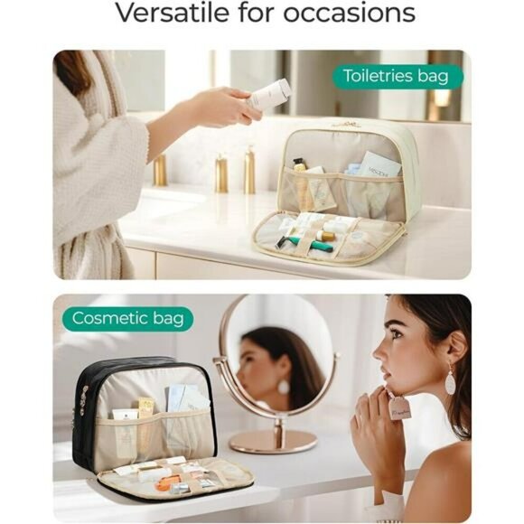 Bagsmart Toiletry Bag Travel Makeup Cosmetic Organizer Large Black Nylon Pouch - Picture 2 of 7